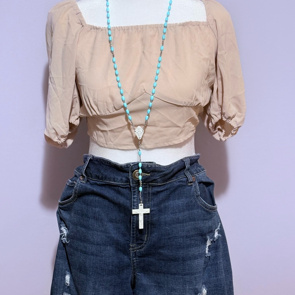 SHEIN Tan Puff Sleeve Crop Top